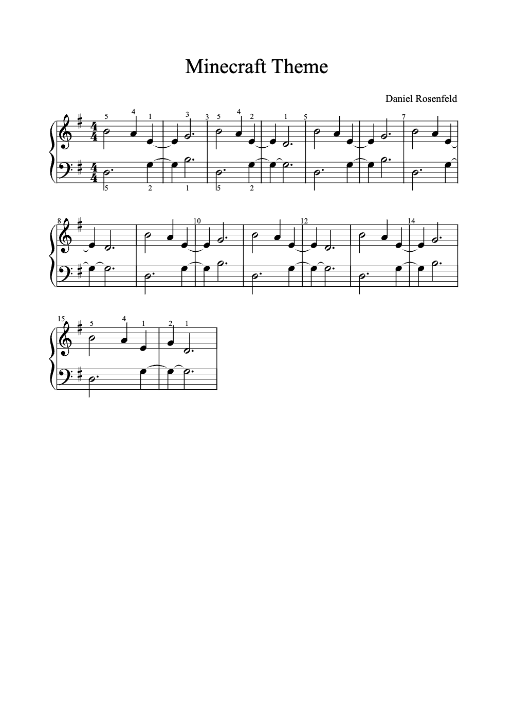Sheet music preview for Minecraft Theme