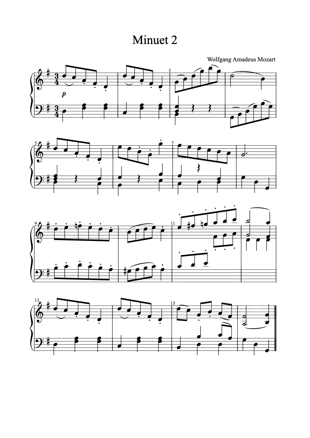Sheet music preview for Minuet 2