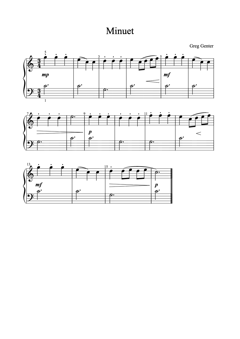 Sheet music preview for Minuet