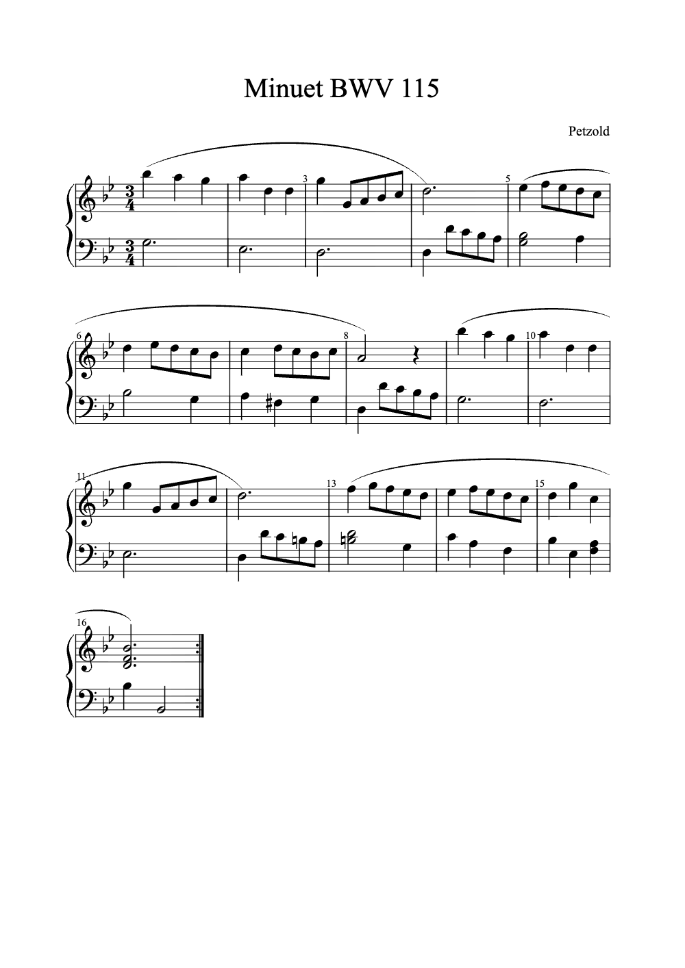Sheet music preview for Minuet BWV 115
