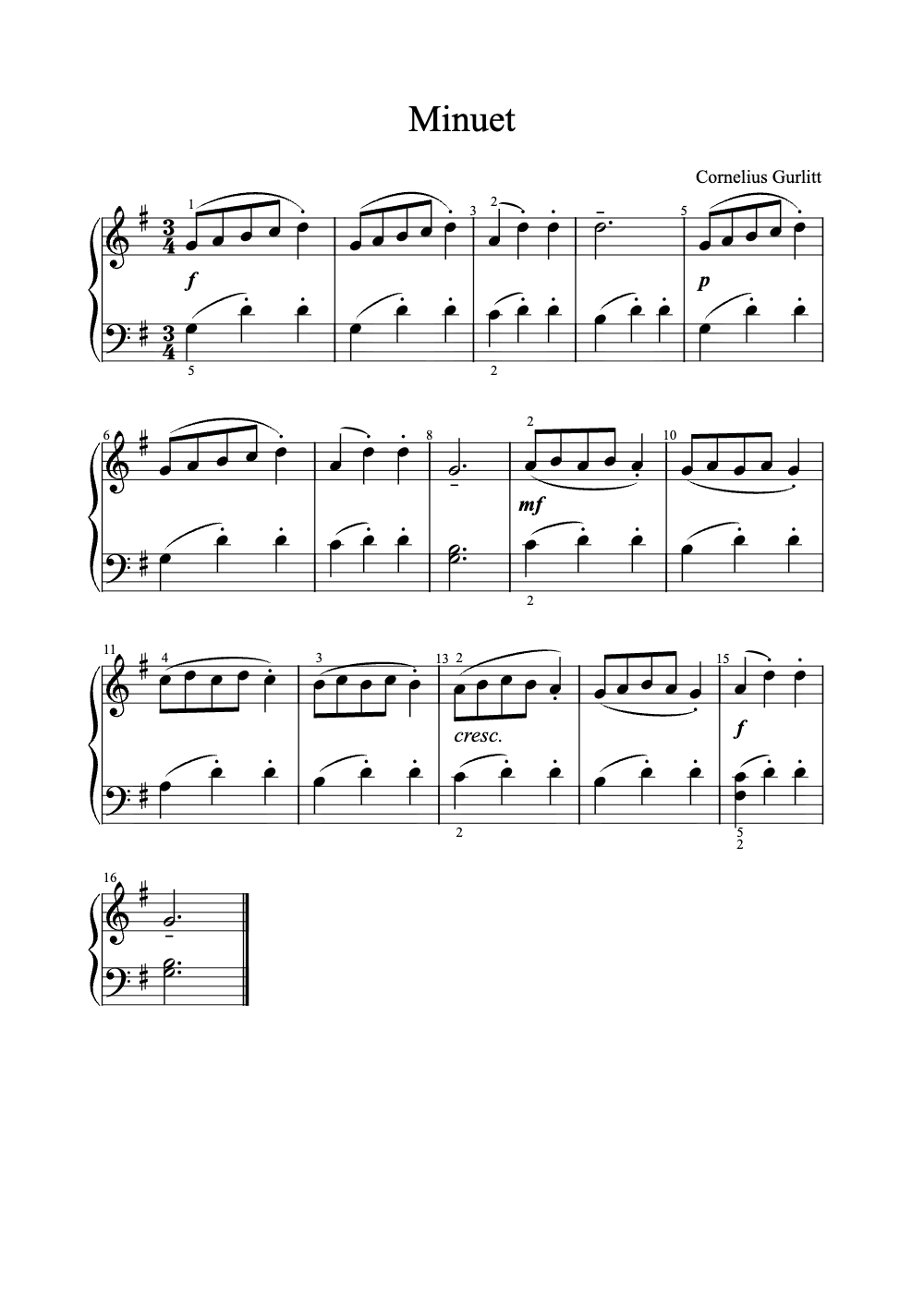Sheet music preview for Minuet