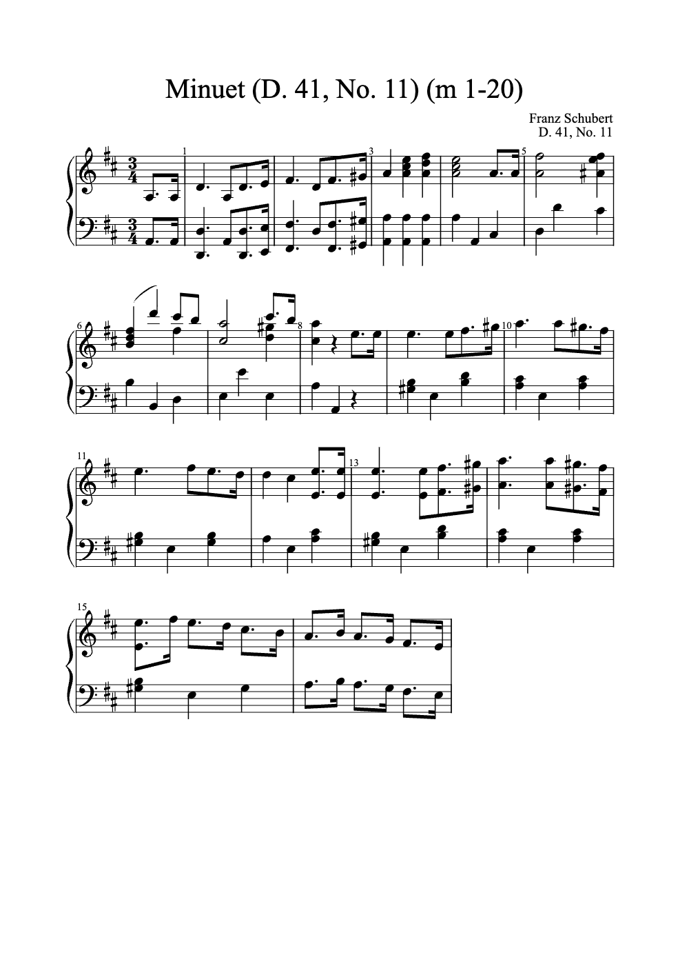 Sheet music preview for Minuet (D. 41, No. 11)