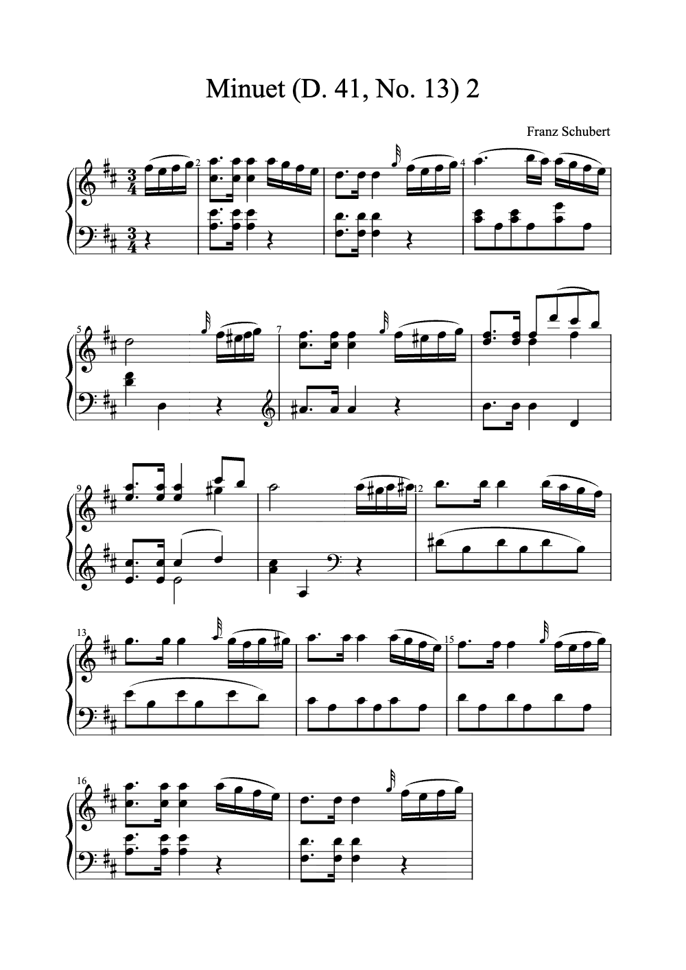 Sheet music preview for Minuet (D. 41, No. 13)