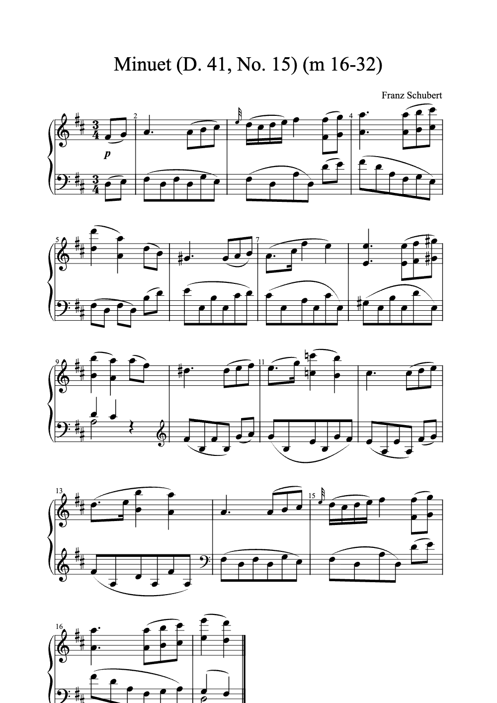Sheet music preview for Minuet (D. 41, No. 15)