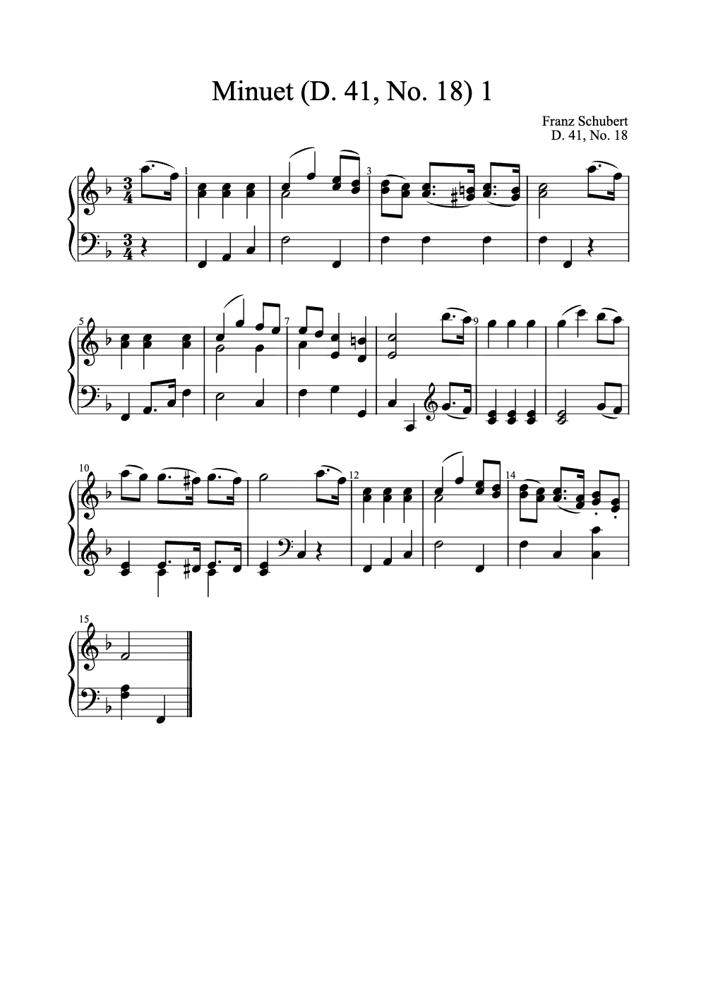 Sheet music preview for Minuet (D. 41, No. 18)