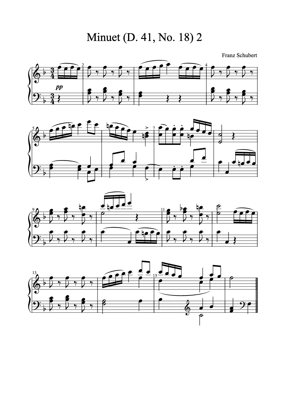 Sheet music preview for Minuet (D. 41, No. 18)