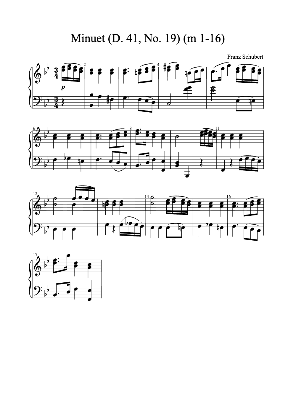 Sheet music preview for Minuet (D. 41, No. 19)