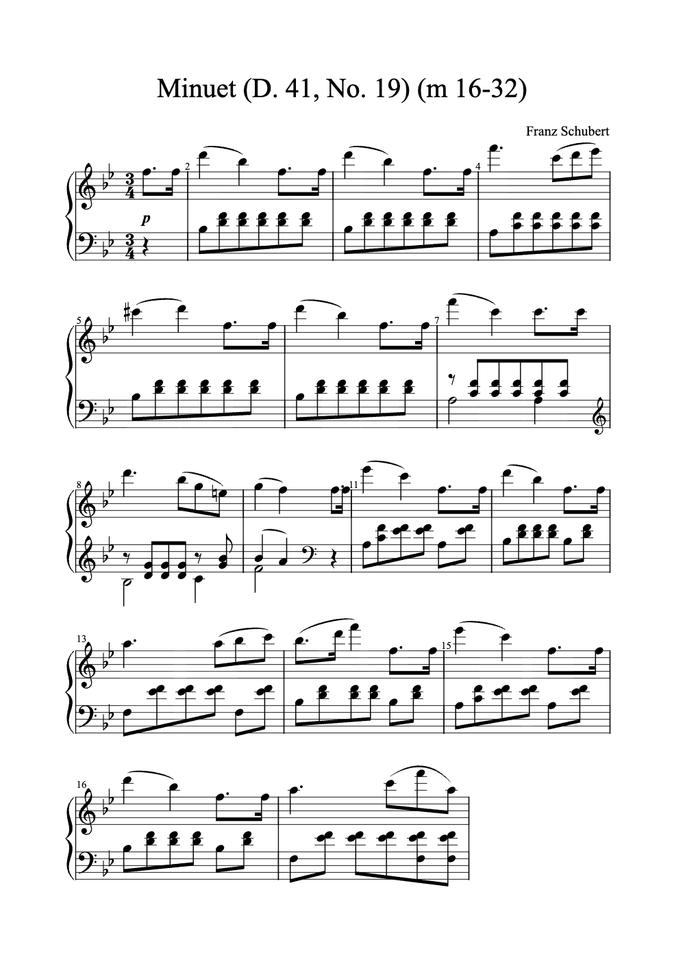 Sheet music preview for Minuet (D. 41, No. 19)