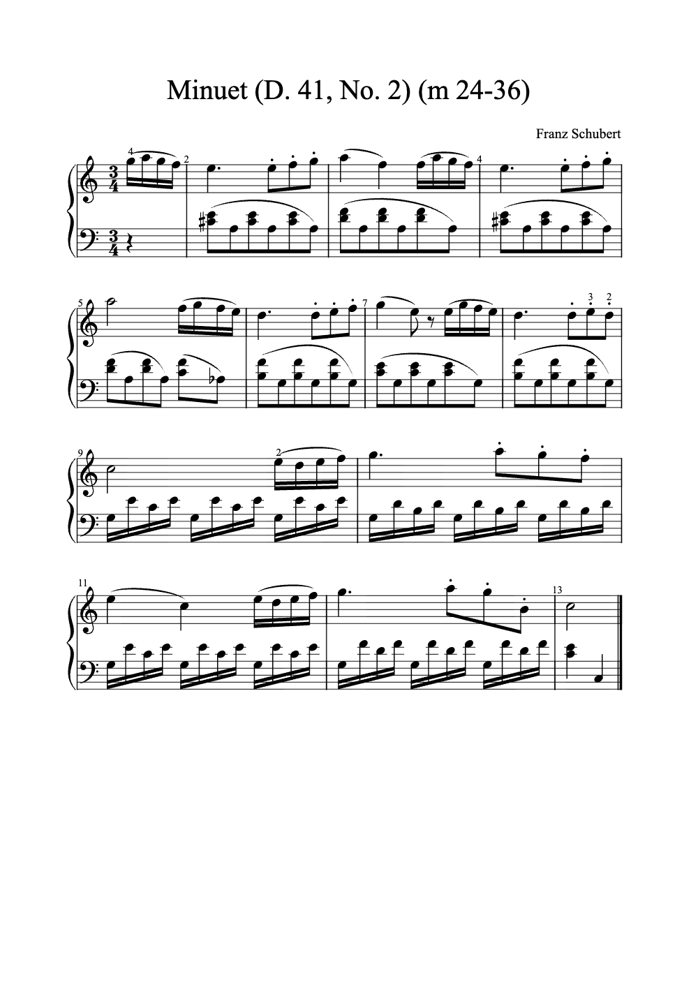 Sheet music preview for Minuet (D. 41, No. 2)