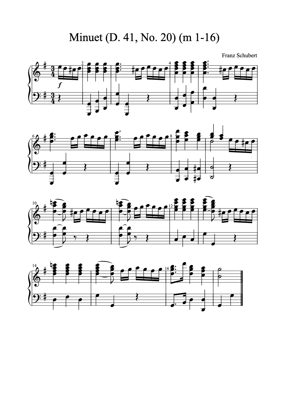 Sheet music preview for Minuet (D. 41, No. 20)