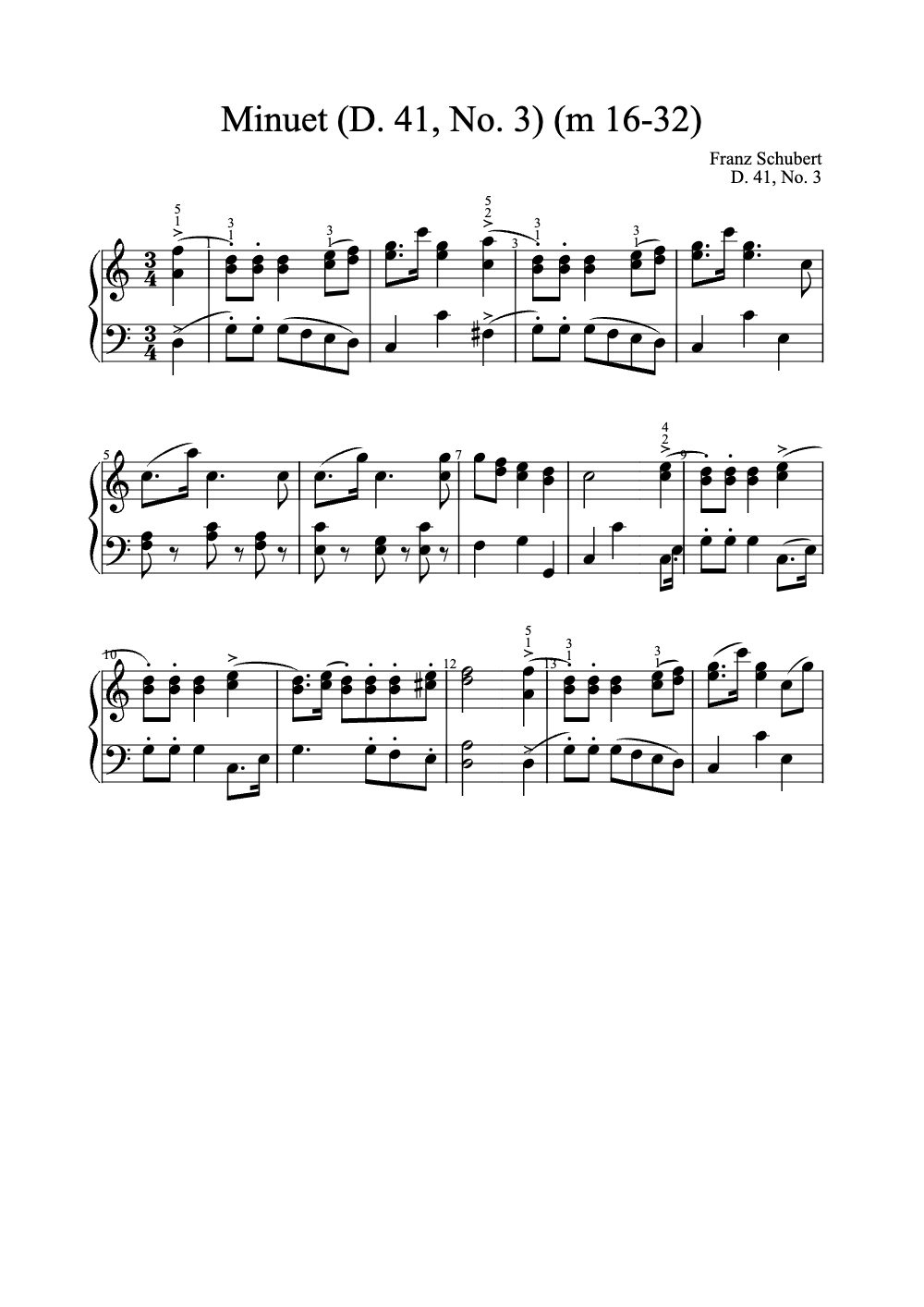 Sheet music preview for Minuet (D. 41, No. 3)