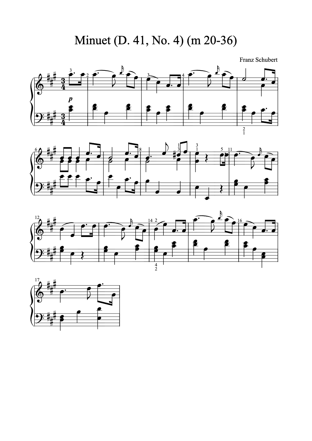 Sheet music preview for Minuet (D. 41, No. 4)