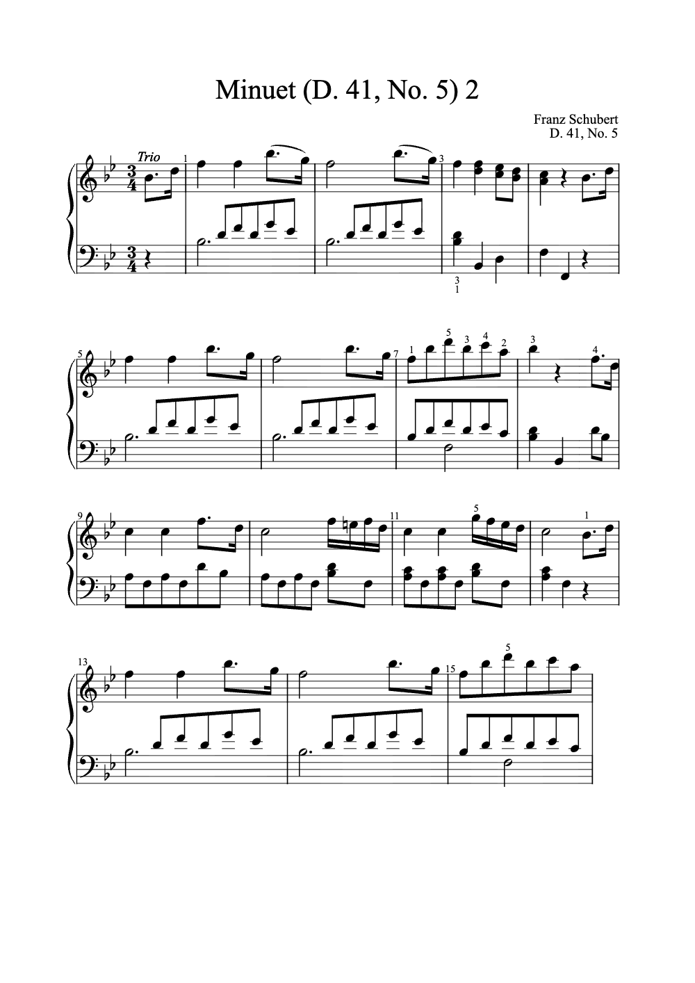 Sheet music preview for Minuet (D. 41, No. 5)