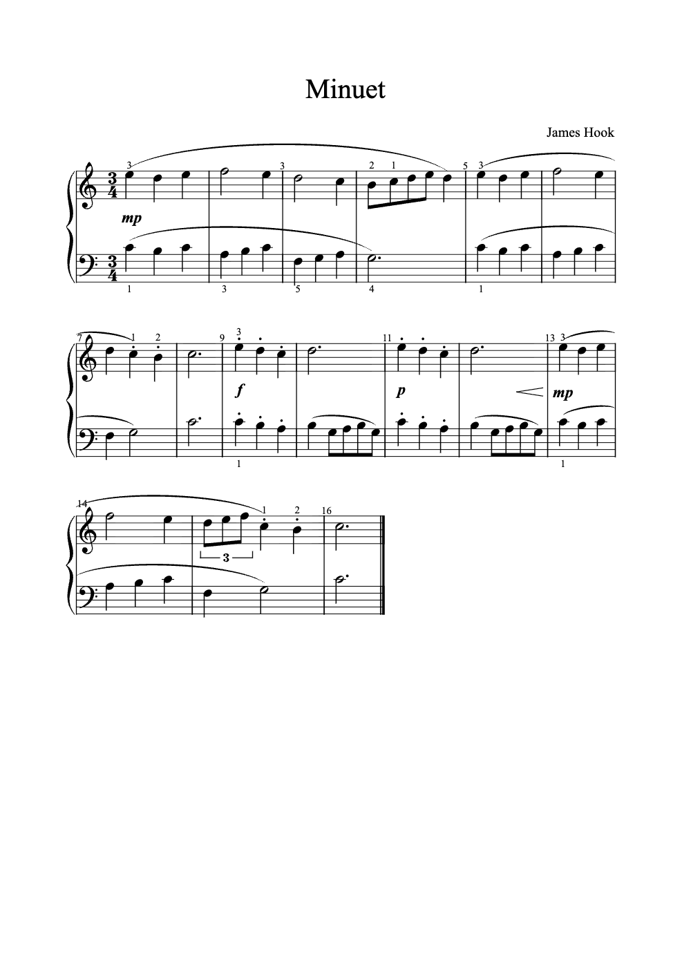 Sheet music preview for Minuet