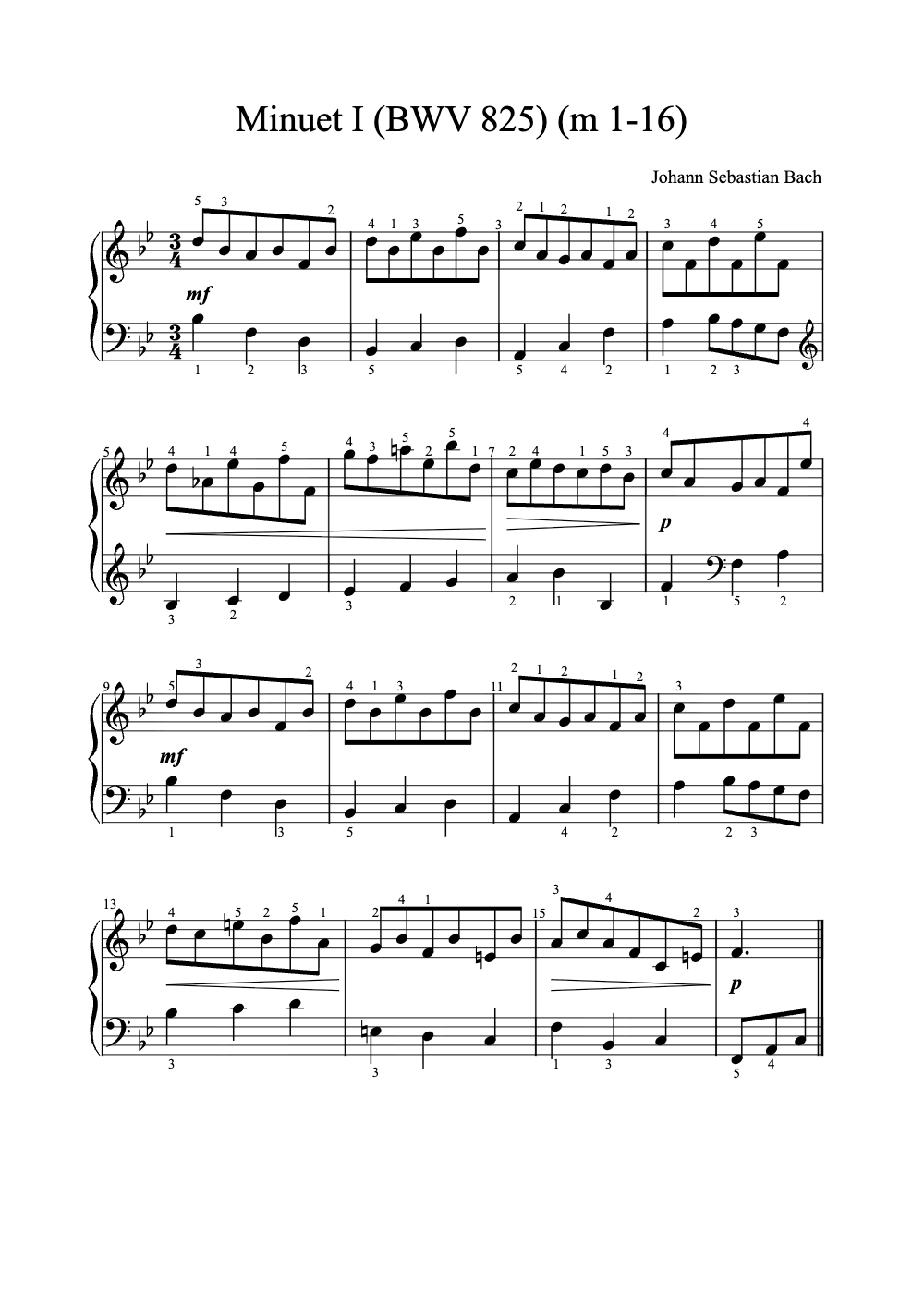 Sheet music preview for Minuet I (BWV 825)