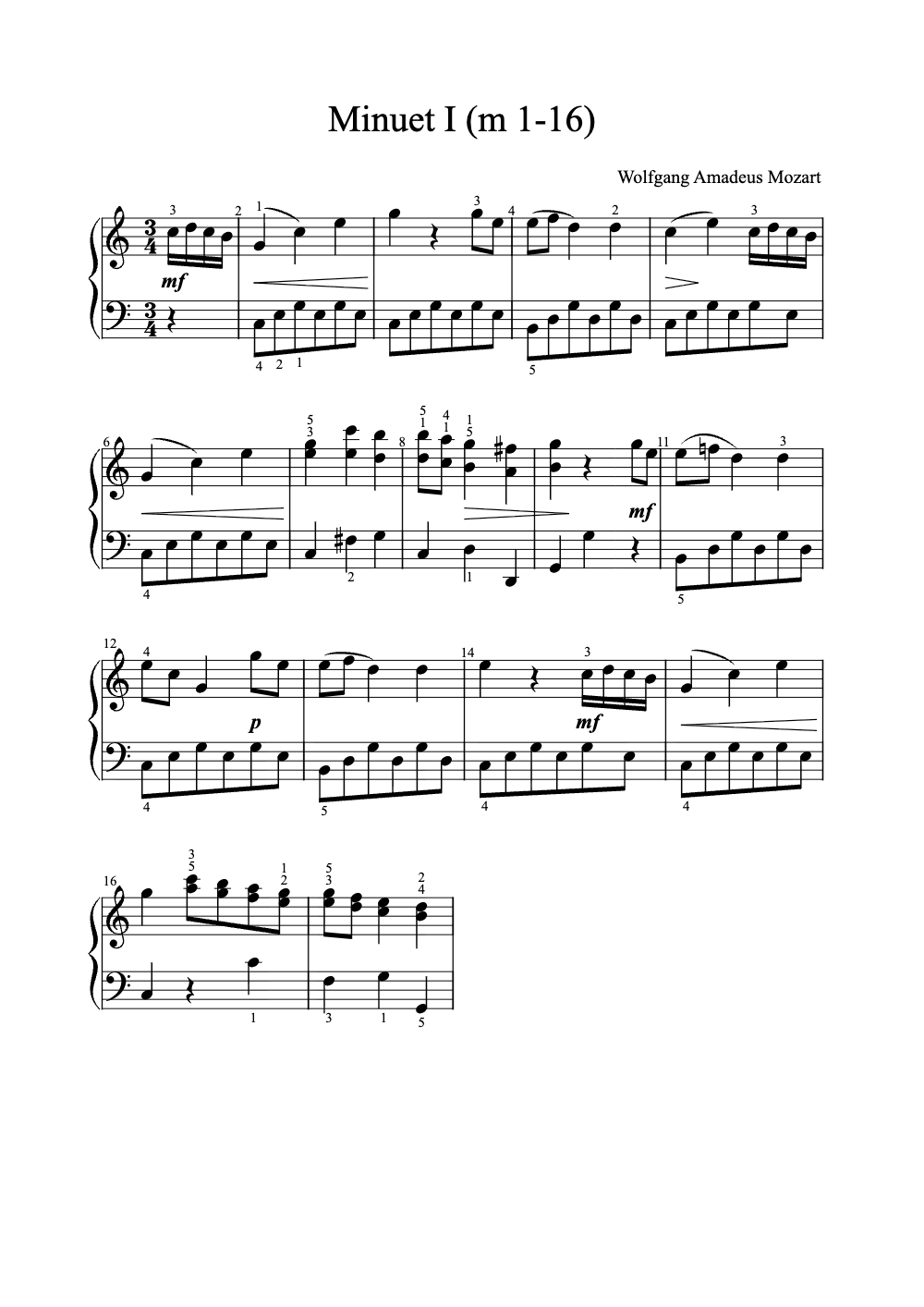 Sheet music preview for Minuet I