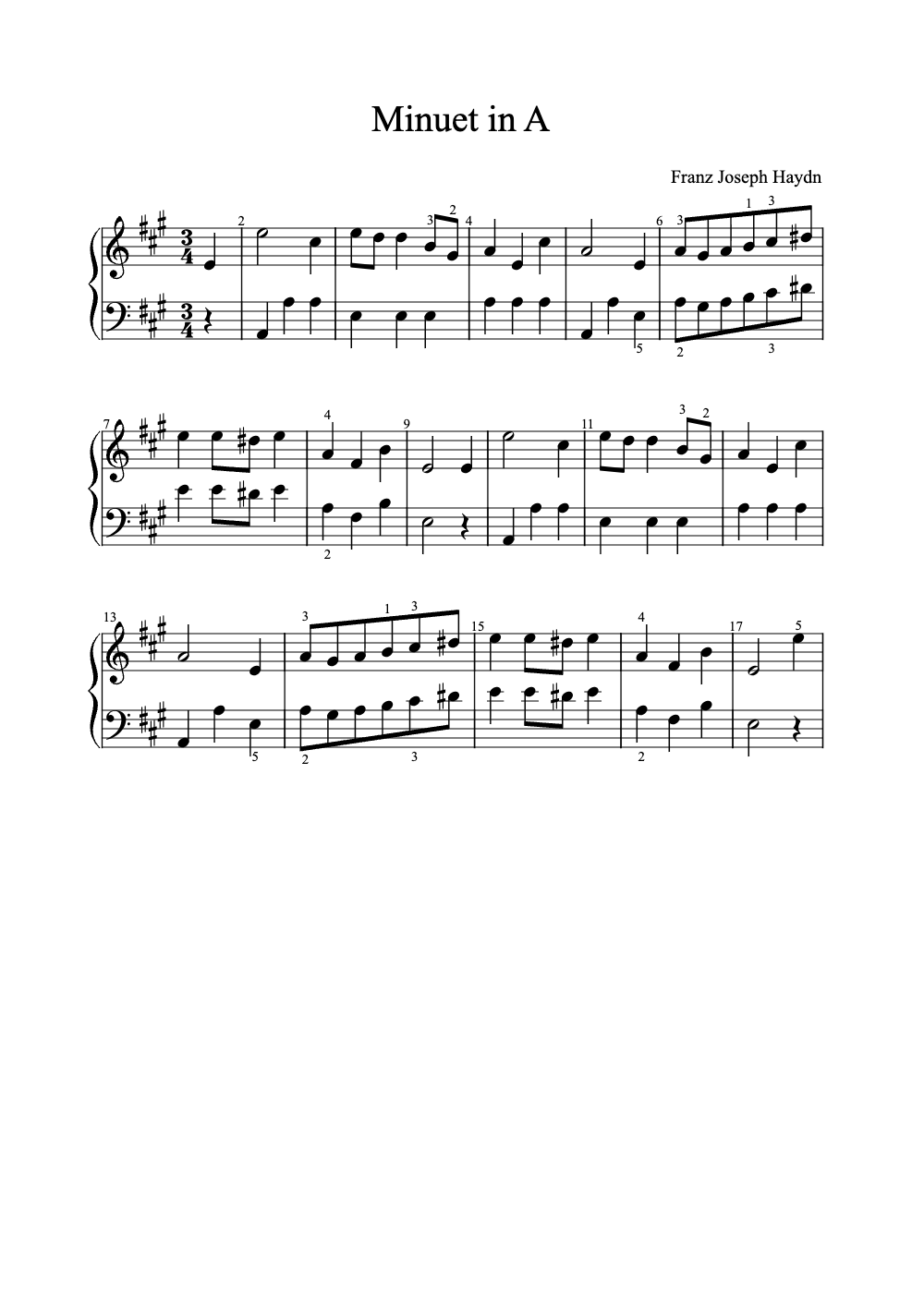 Sheet music preview for Minuet in A