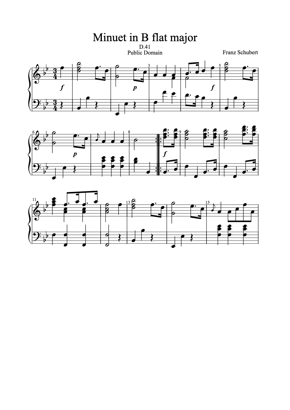 Sheet music preview for Minuet in B Flat Major