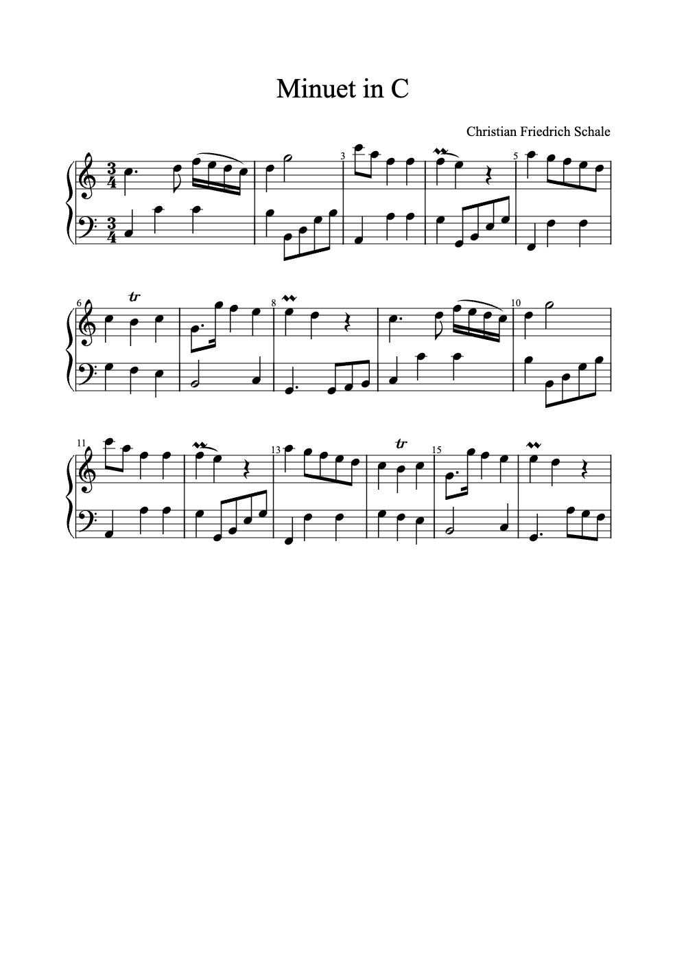 Sheet music preview for Minuet in C