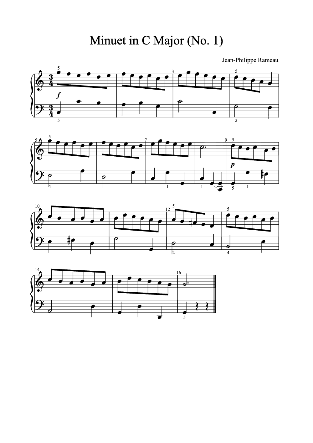 Sheet music preview for Minuet in C Major (No. 1)