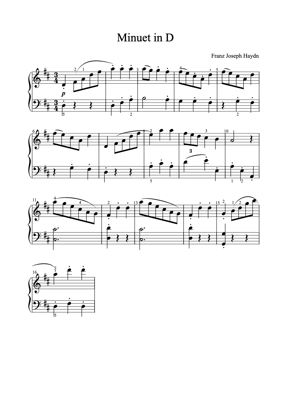 Sheet music preview for Minuet in D