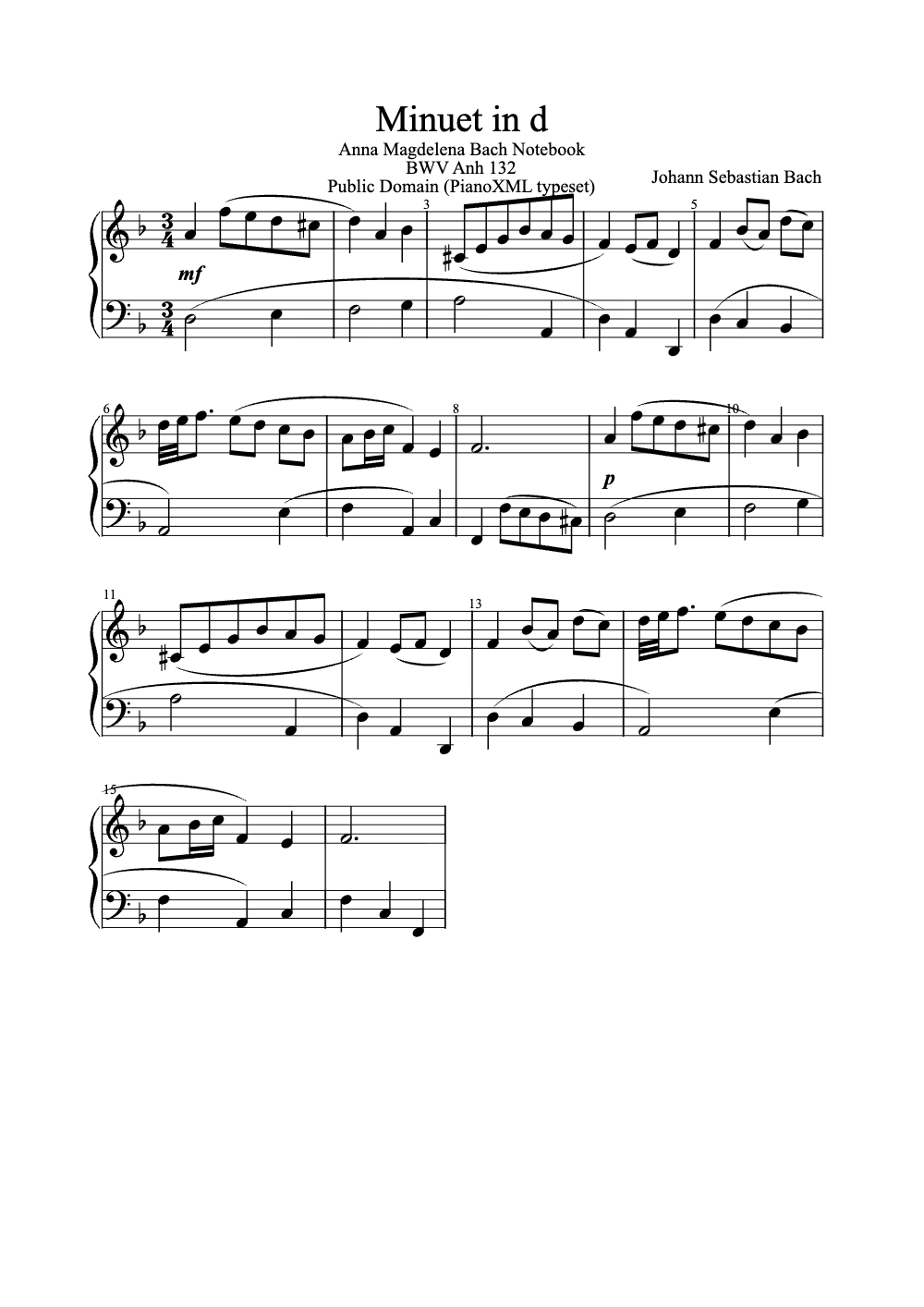 Sheet music preview for Minuet in D