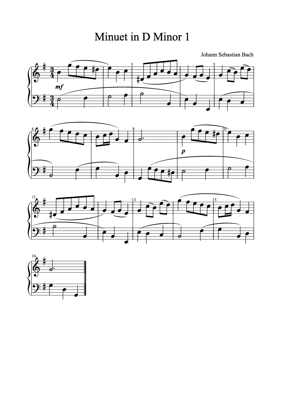 Sheet music preview for Minuet in D Minor