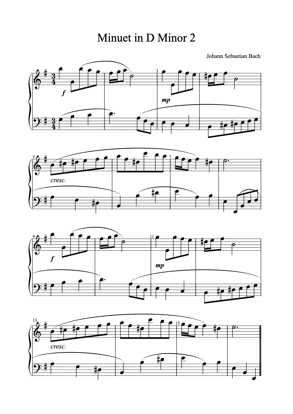 Sheet music preview for Minuet in D Minor