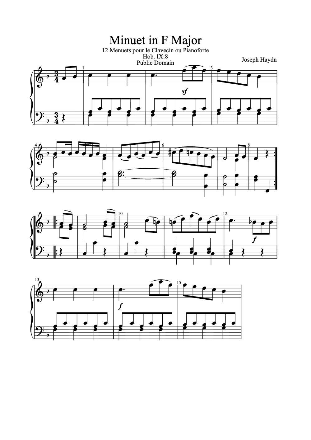 Sheet music preview for Minuet in F Major