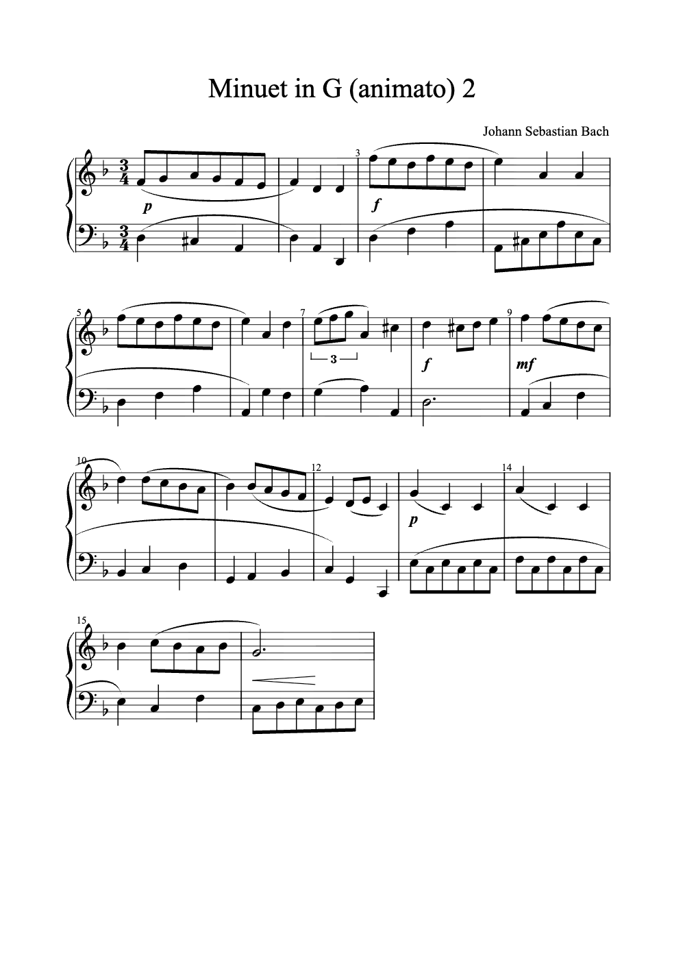 Sheet music preview for Minuet in G (Animato) 2