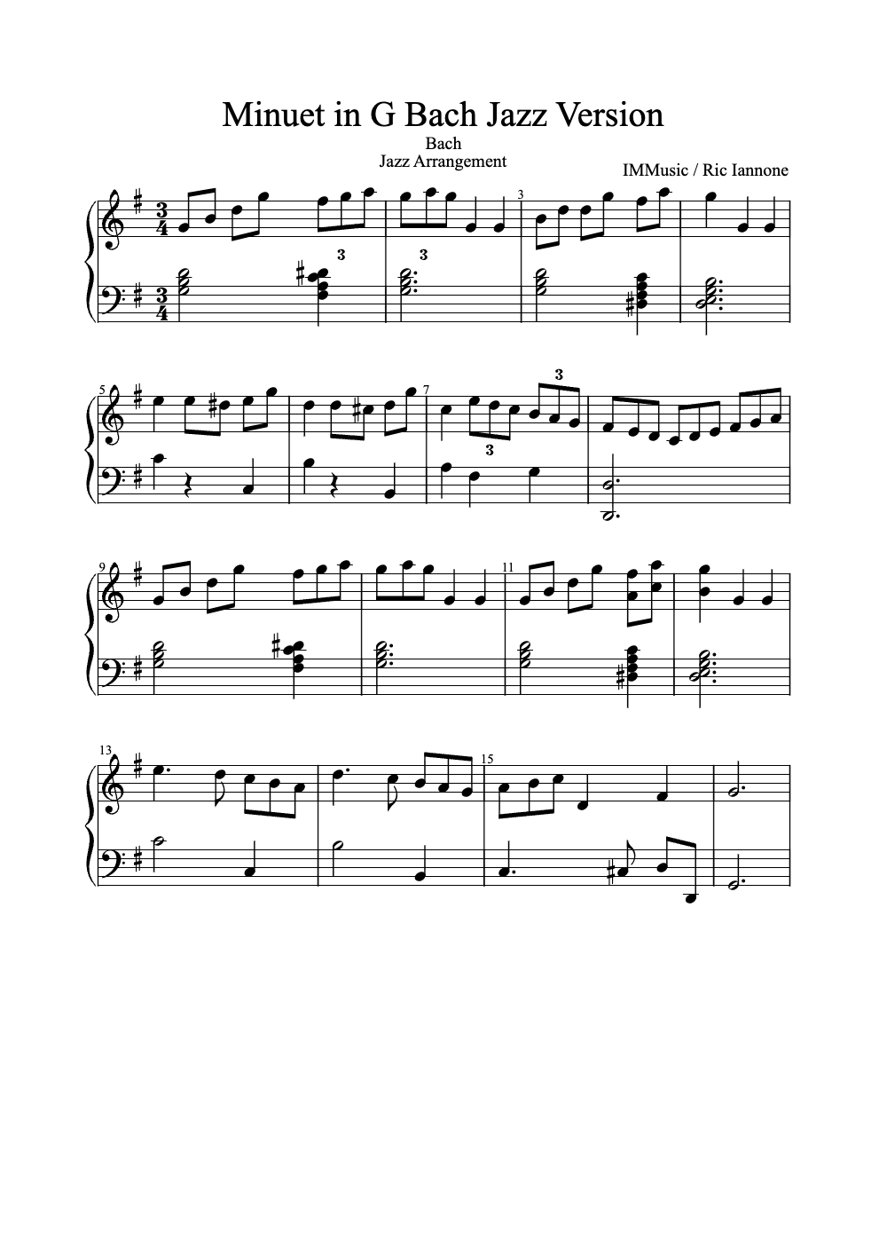 Sheet music preview for Minuet in G