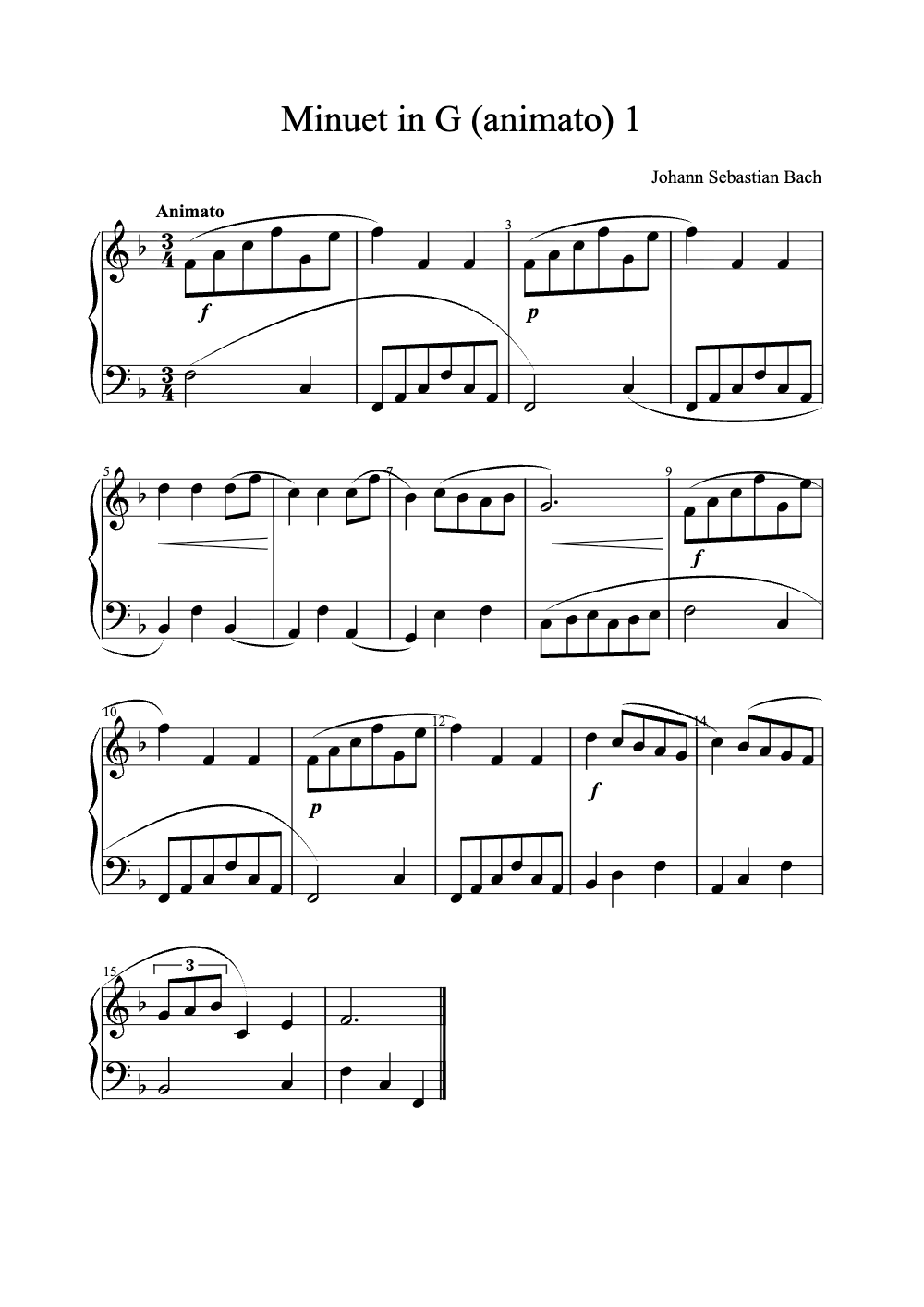 Sheet music preview for Minuet in G (Animato)