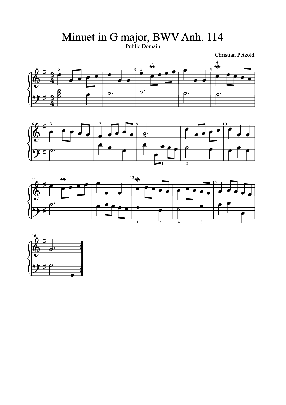 Sheet music preview for Minuet in G Major, BWV Anh. 114