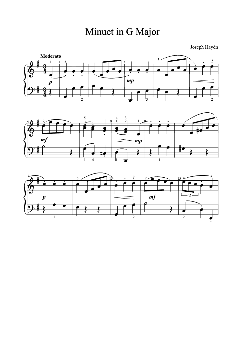 Sheet music preview for Minuet in G Major