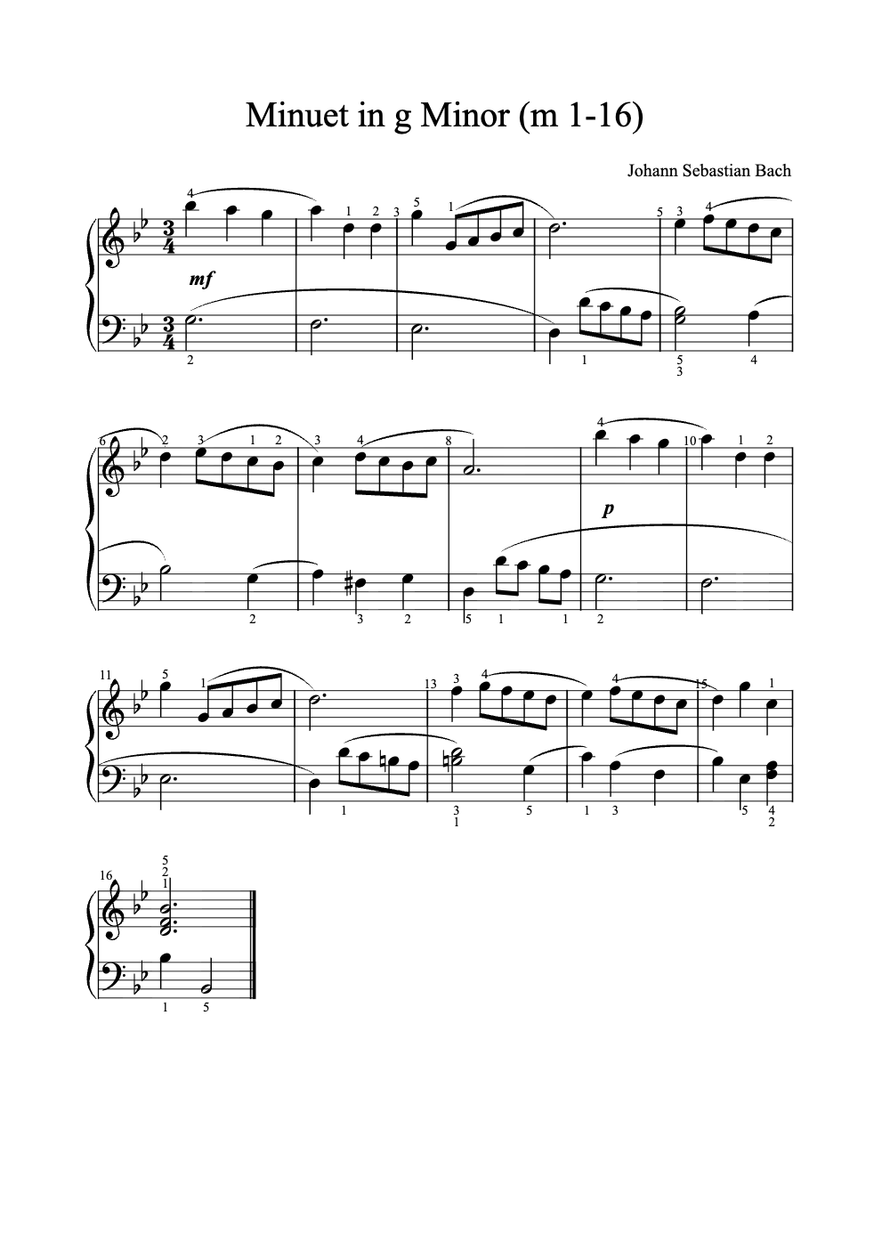Sheet music preview for Minuet in G Minor