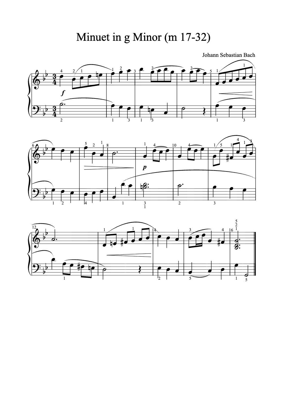 Sheet music preview for Minuet in G Minor
