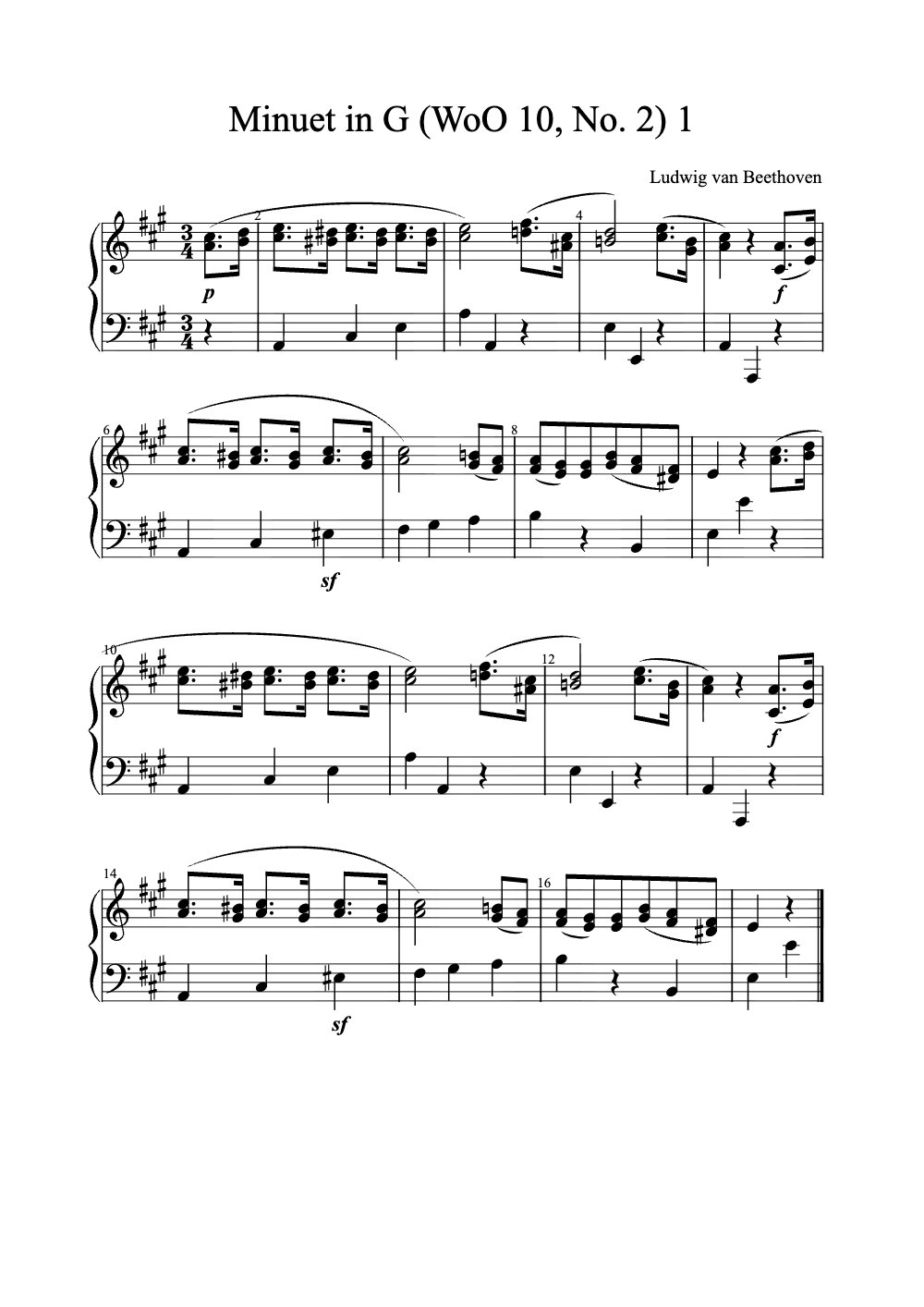 Sheet music preview for Minuet in G