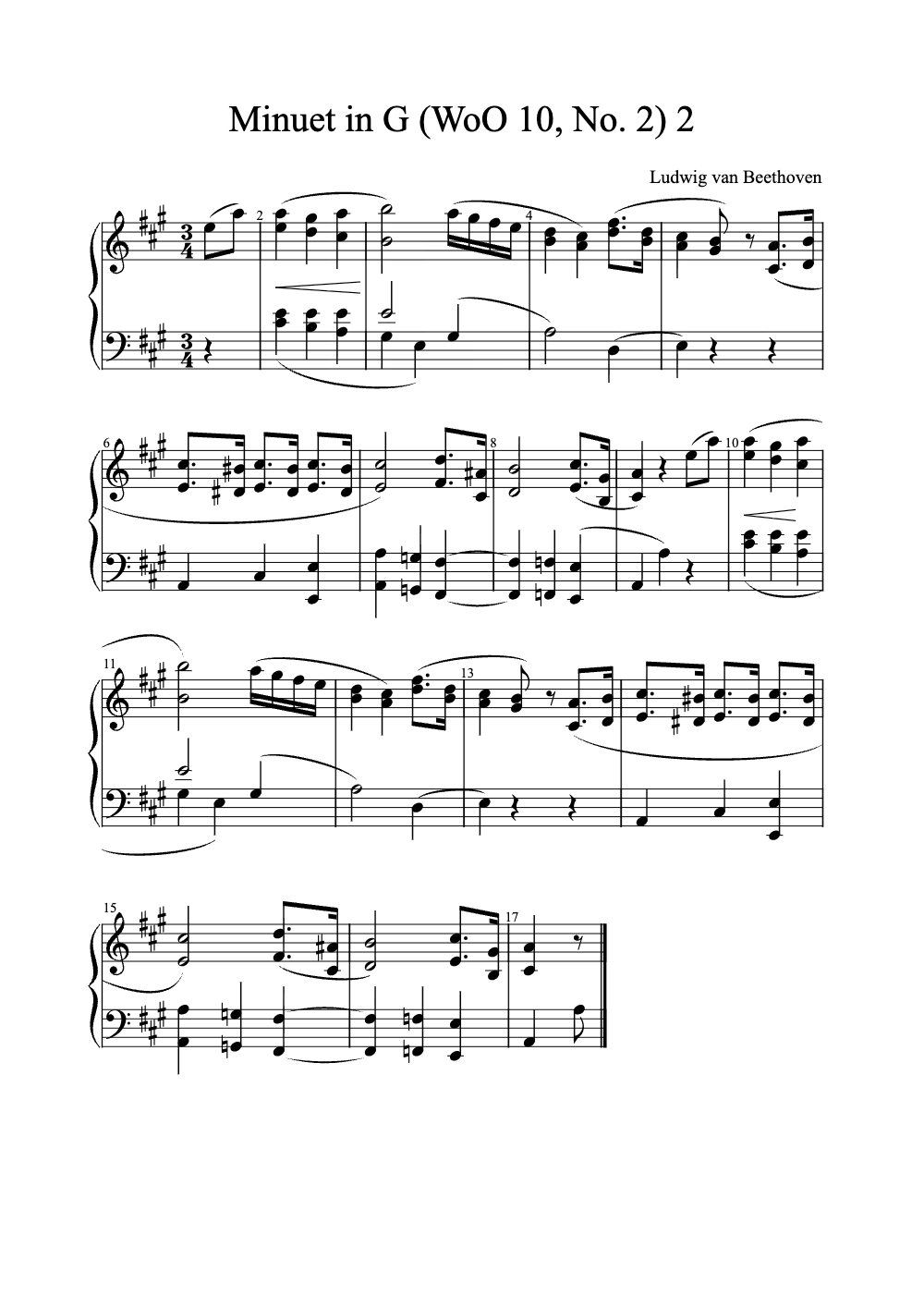 Sheet music preview for Minuet in G