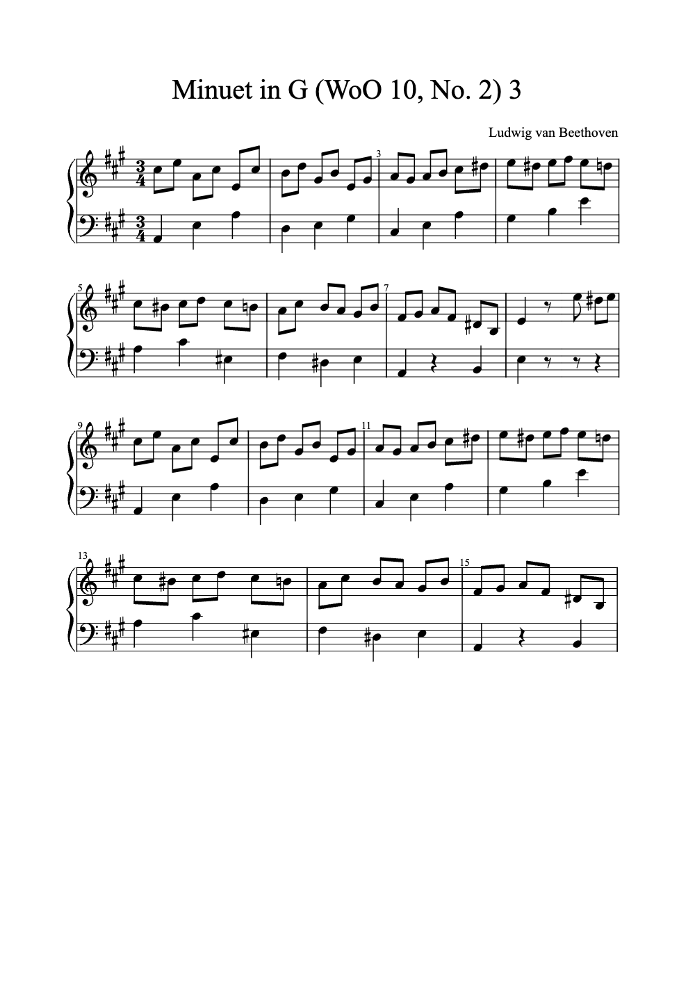 Sheet music preview for Minuet in G