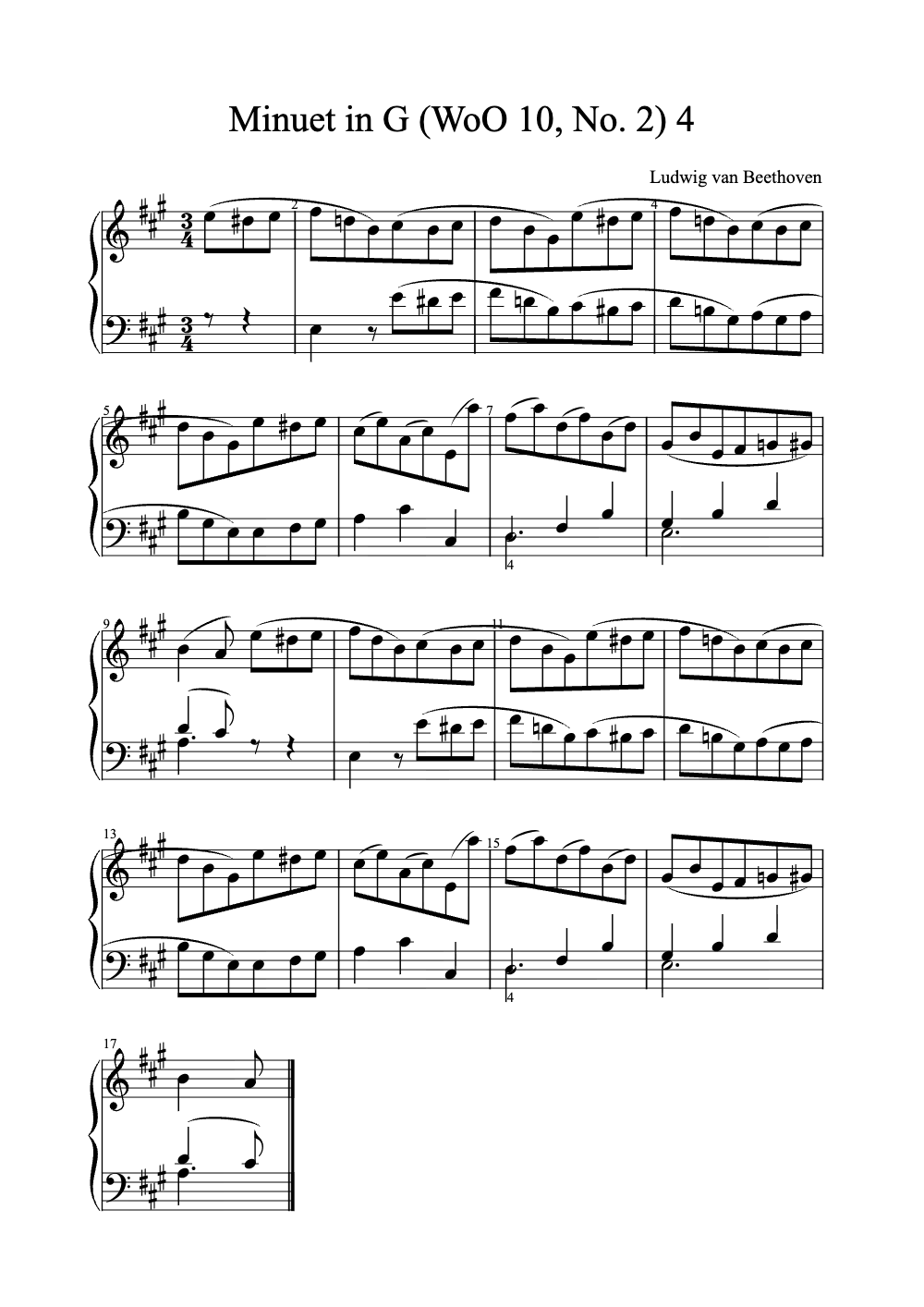 Sheet music preview for Minuet in G