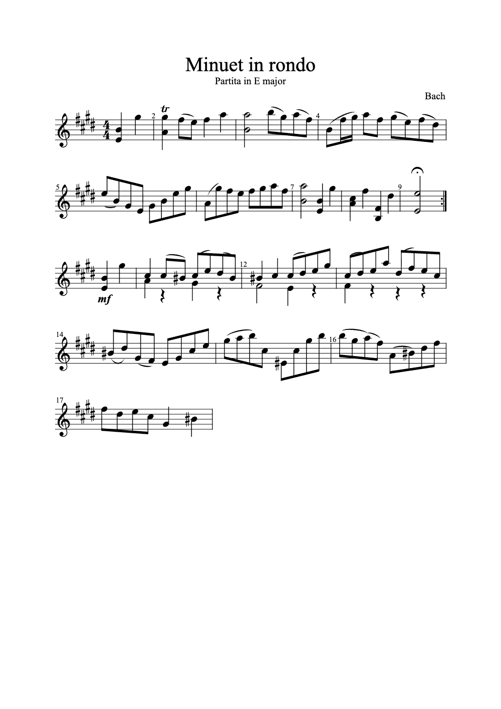 Sheet music preview for Minuet in Rondo