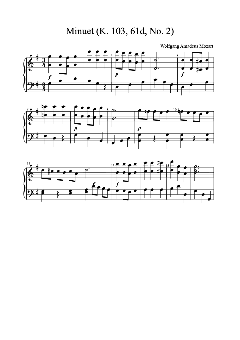Sheet music preview for Minuet