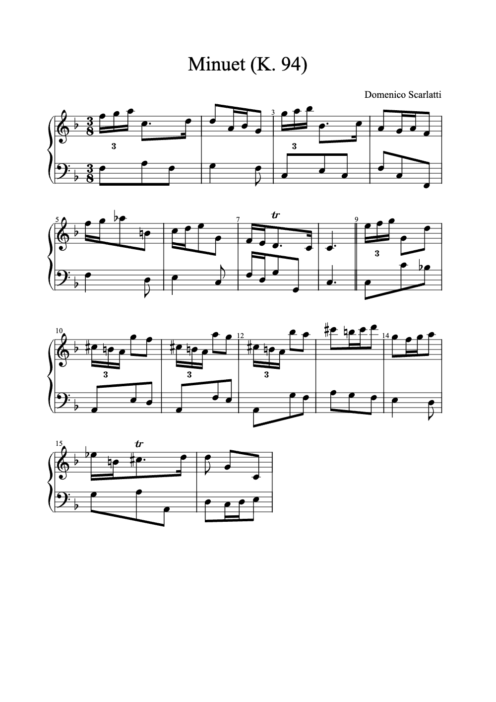Sheet music preview for Minuet (K. 94)