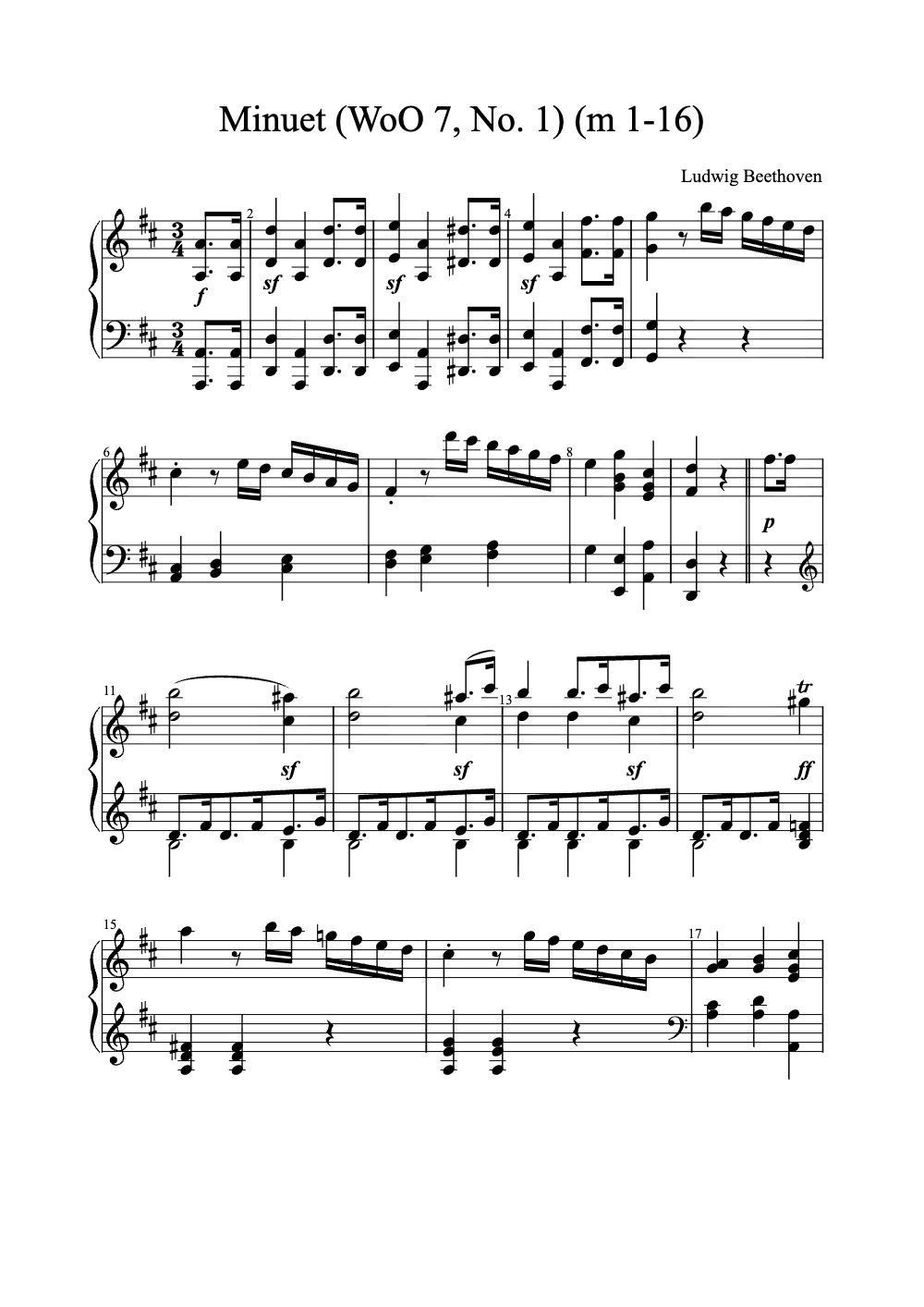 Sheet music preview for Minuet (WoO 7, No. 1)