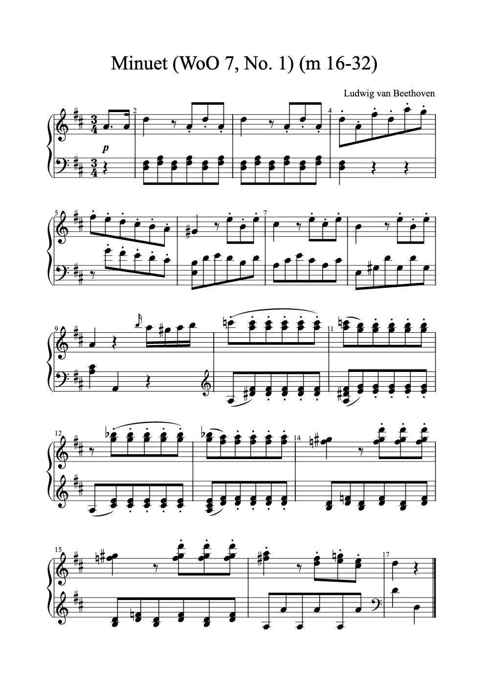 Sheet music preview for Minuet (WoO 7, No. 1)