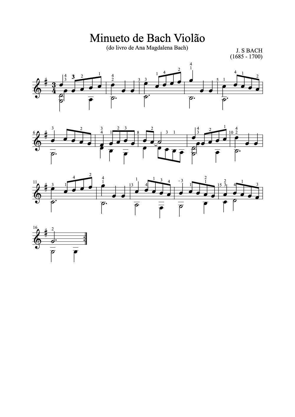 Sheet music preview for Minueto de Bach