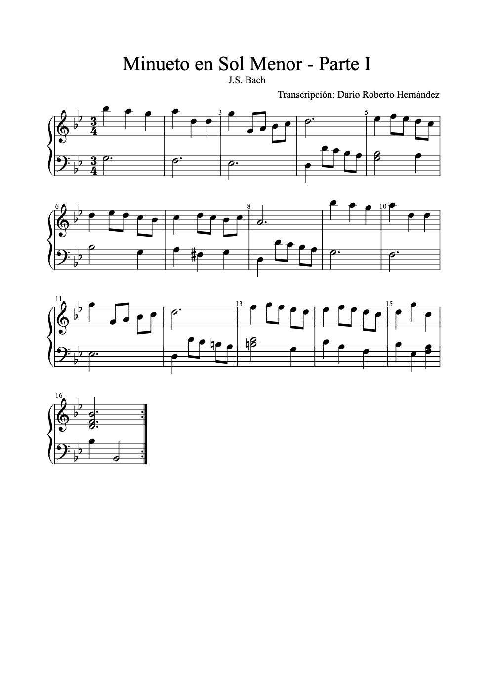 Sheet music preview for Minueto en Sol Menor - Parte I
