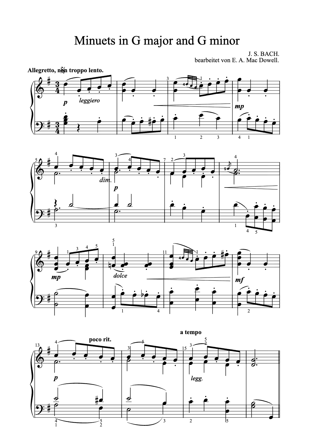 Sheet music preview for Minuets in G Major and G Minor