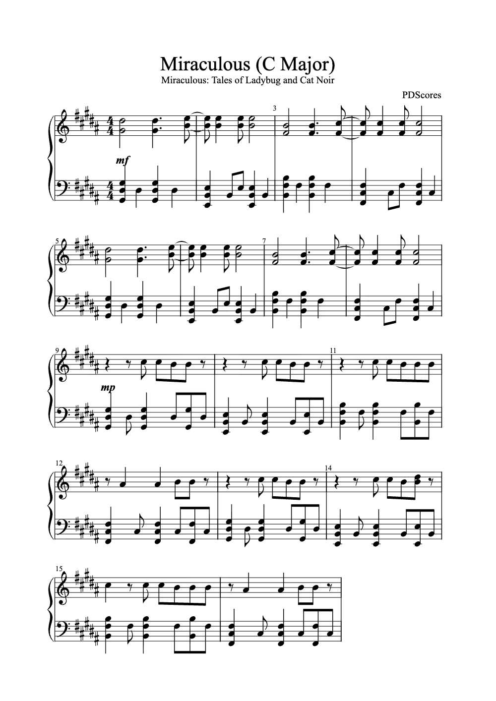 Sheet music preview for Miraculous