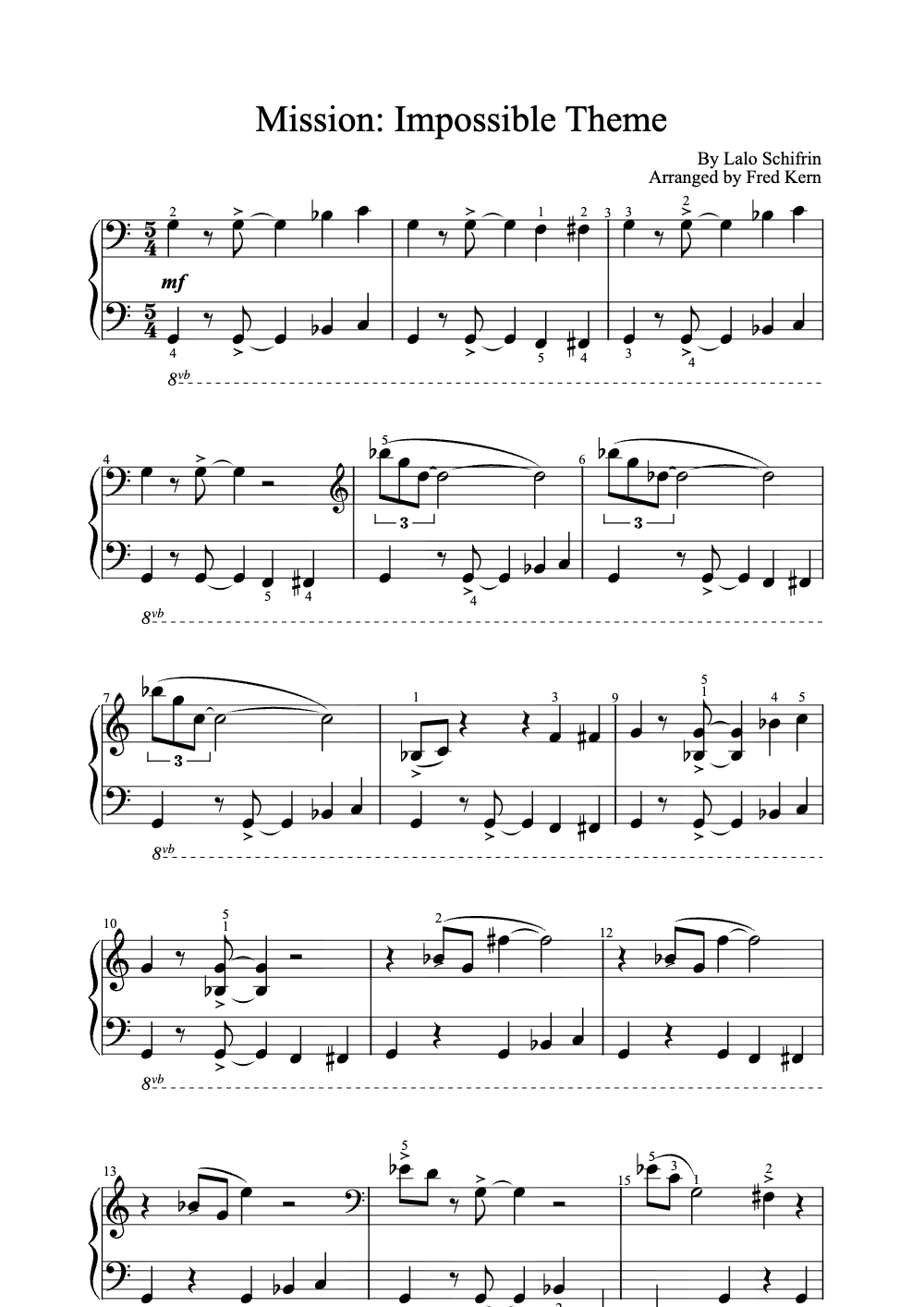Sheet music preview for Mission: Impossible Theme
